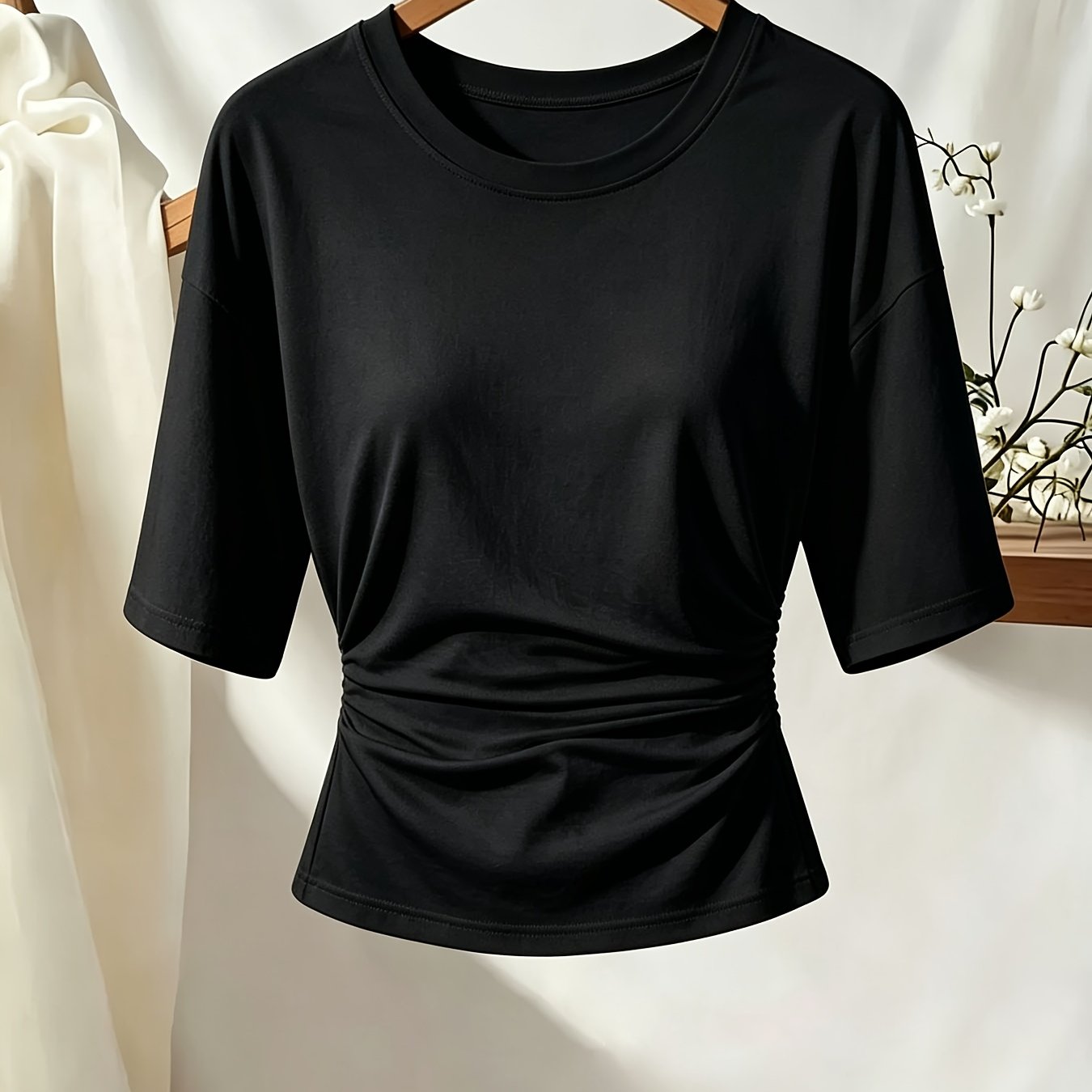 TEMU Women's Short Sleeve T-shirt, Regular Fit, Multi-functional Top, Easy Casual Round Neck Tee