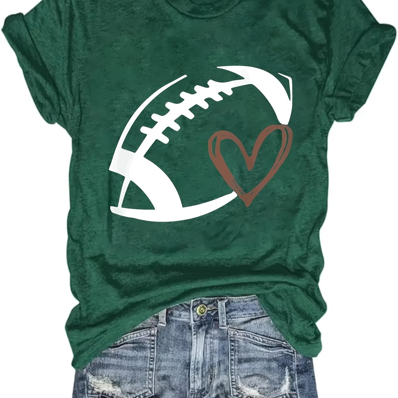 TEMU -shaped Casual Round-neck Women's T-shirt - Interesting , Short Sleeves And Round Neck, Machine Washable Comfortable Clothing, Suitable For