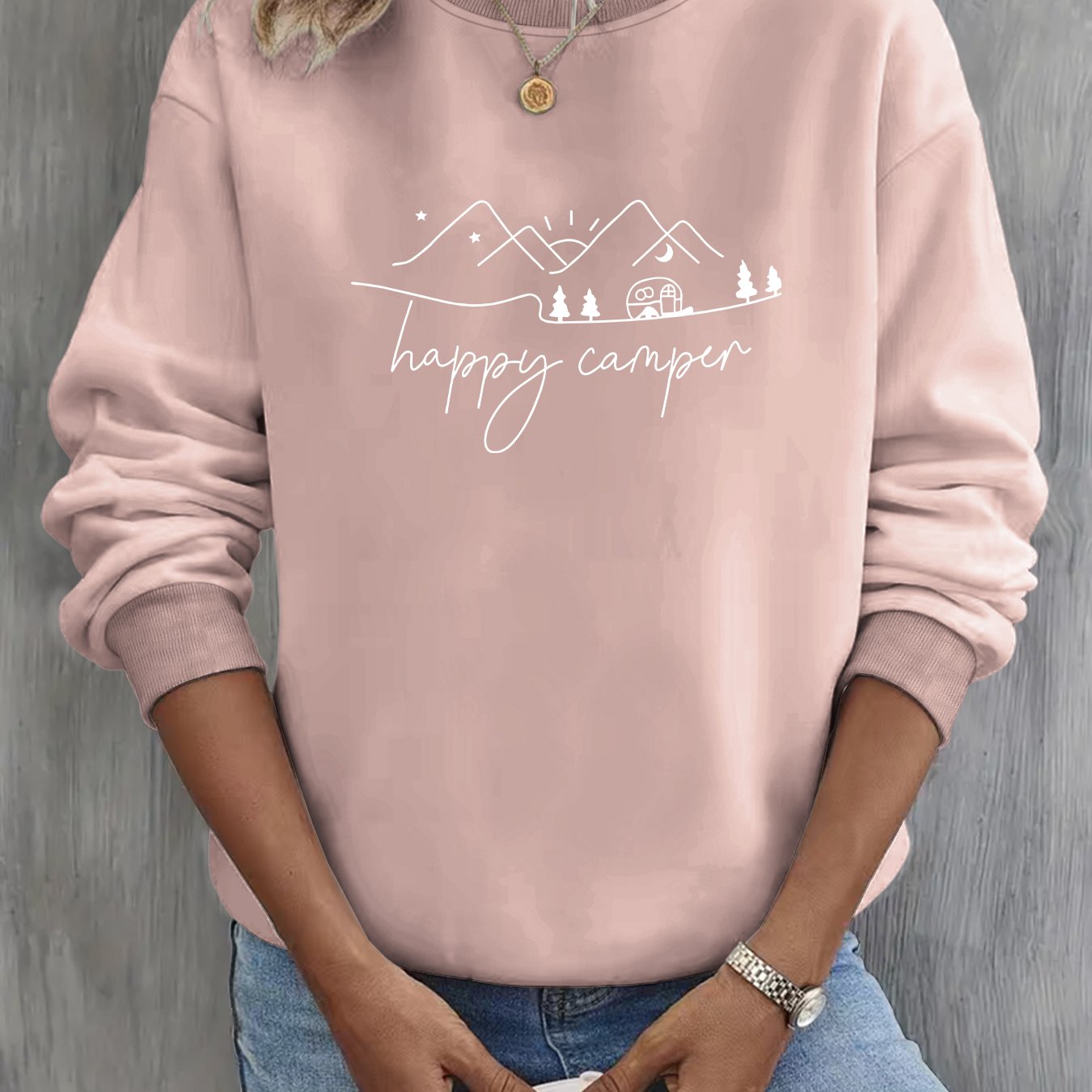 TEMU Sweat à col rond en twill pour femme avec imprimé lettres