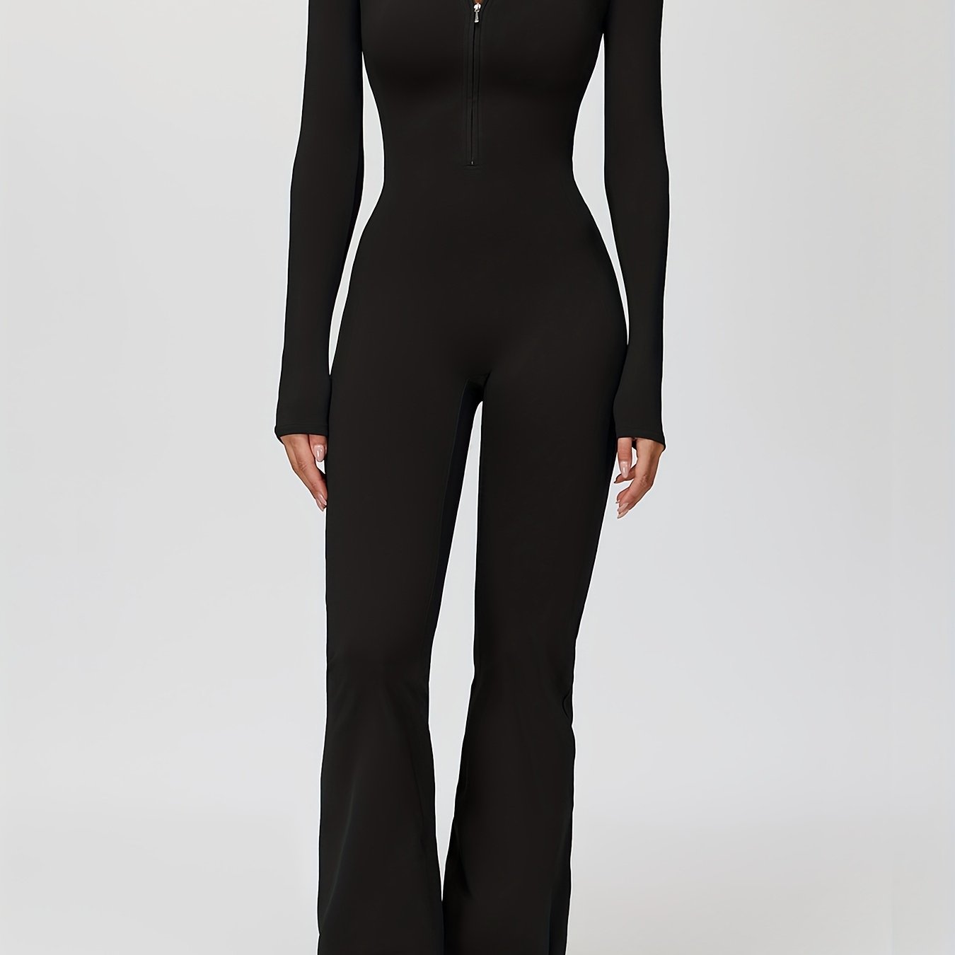TEMU Long-sleeve Yoga Flared Pants Jumpsuit, High- Fitness Workout One-piece Bodysuit, Dance Casual Jumpsuit