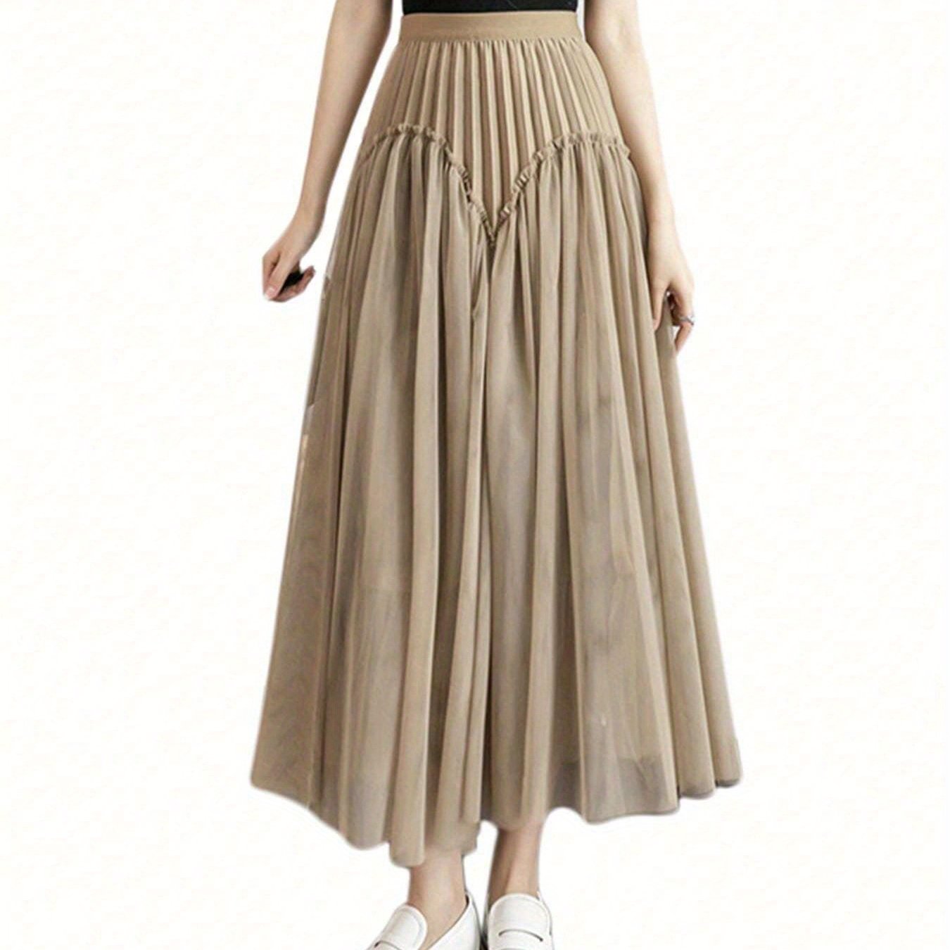 Women Mesh Skirt Elegant Long Skirt High Waist