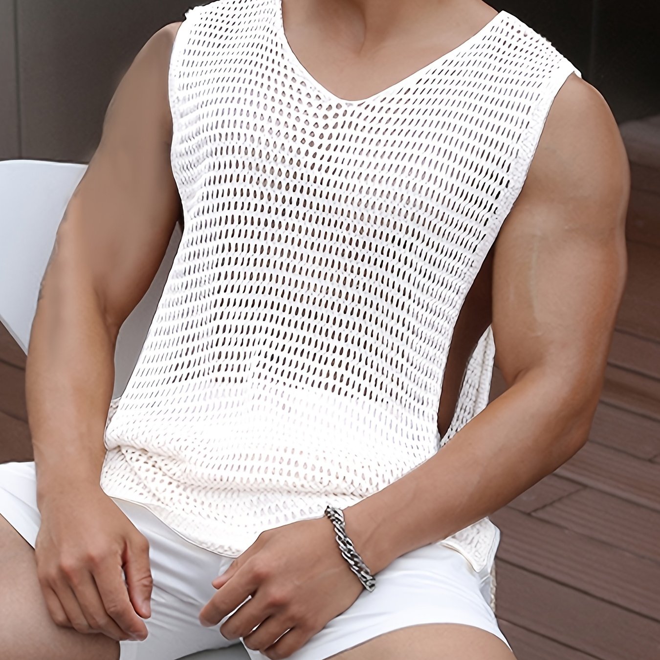 TEMU Canotta da senza maniche con scollo schiena , design in rete, con laterale per un look trendy, perfetta per fitness casual, uscite in spiaggia e