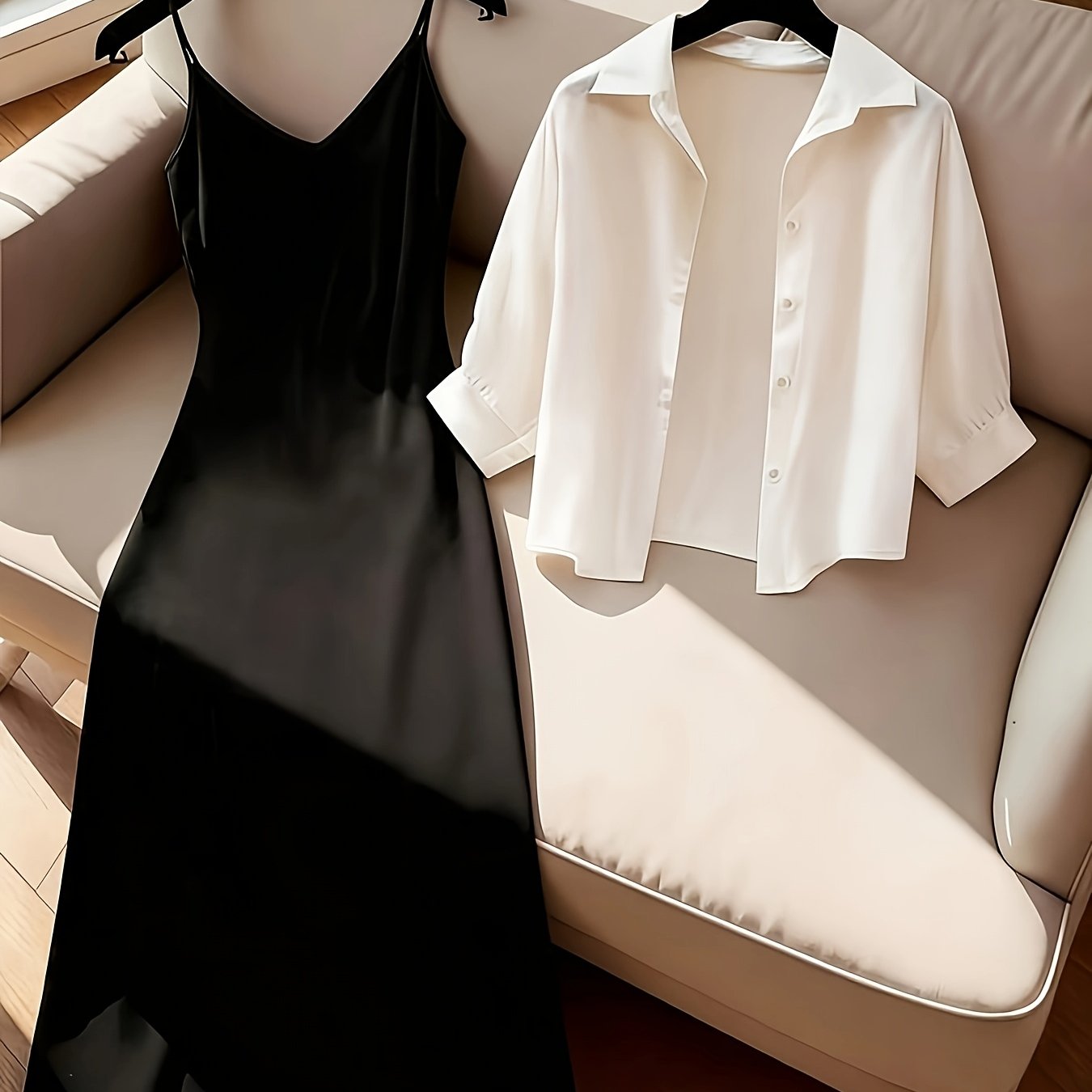 TEMU Women's Casual Commute Solid Color Shirt And Cami Dress 2pcs Set