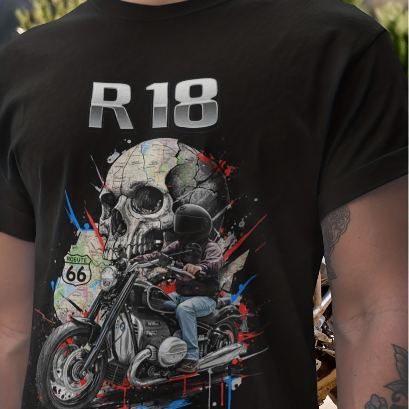 Men's R18 Motorcycle T-shirt With R18 Logo & Big Boxer Cruiser Design - Biker Enthusiast Apparel, Casual Round Neck Tee Gift For , Motorcycle Graphic Top For R18 Owners