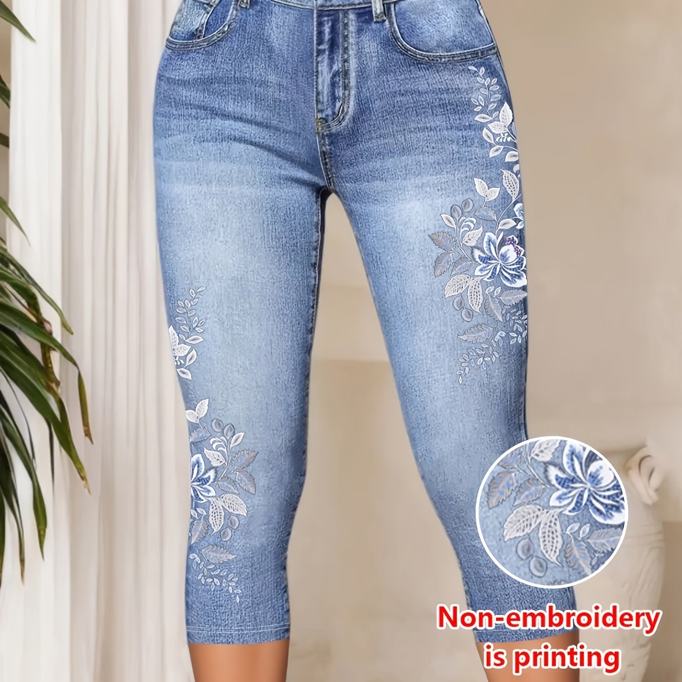 E-shop Damen Three-Quarter Leggings mit Blumenmuster, figurbetonte Hosen