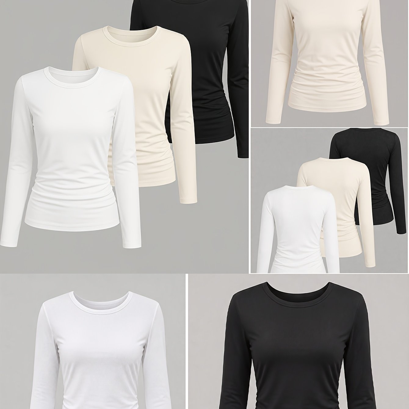 TEMU Set da 3 pezzi di maglie da donna casual a maniche lunghe , maglie da casa semplici a vestibilit� aderente per /inverno