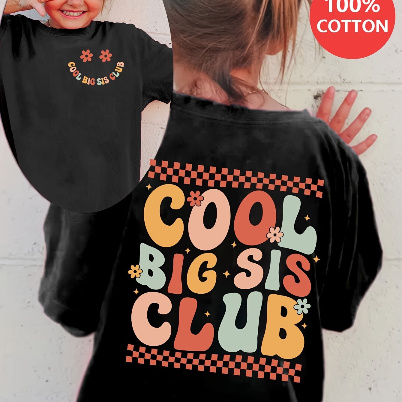 Image of New 100% Fashion Girls' "cool Big " Letter Cartoon Front And Back Print Loose T-shirt