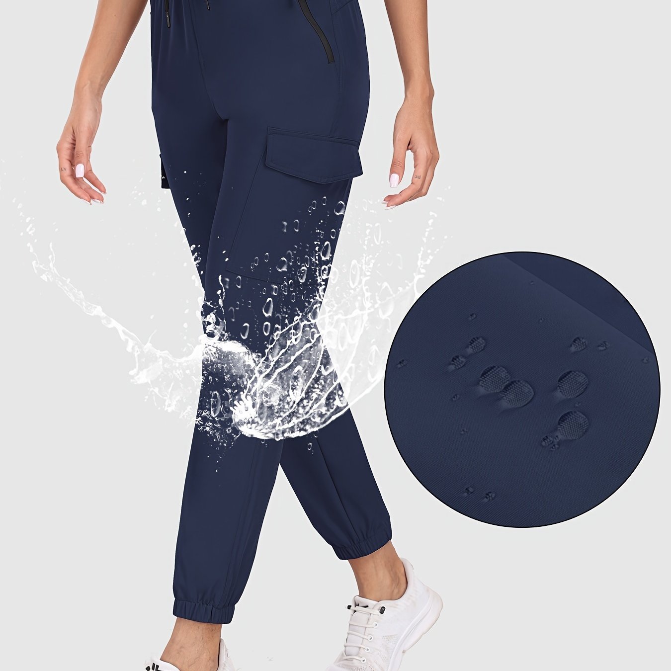 E-shop Damen Cargo Hose - Leicht, dehnbarer Knöchelbund, schnelltrocknend, elastischer Bund, Seitentaschen mit Reißverschluss und große Cargotaschen