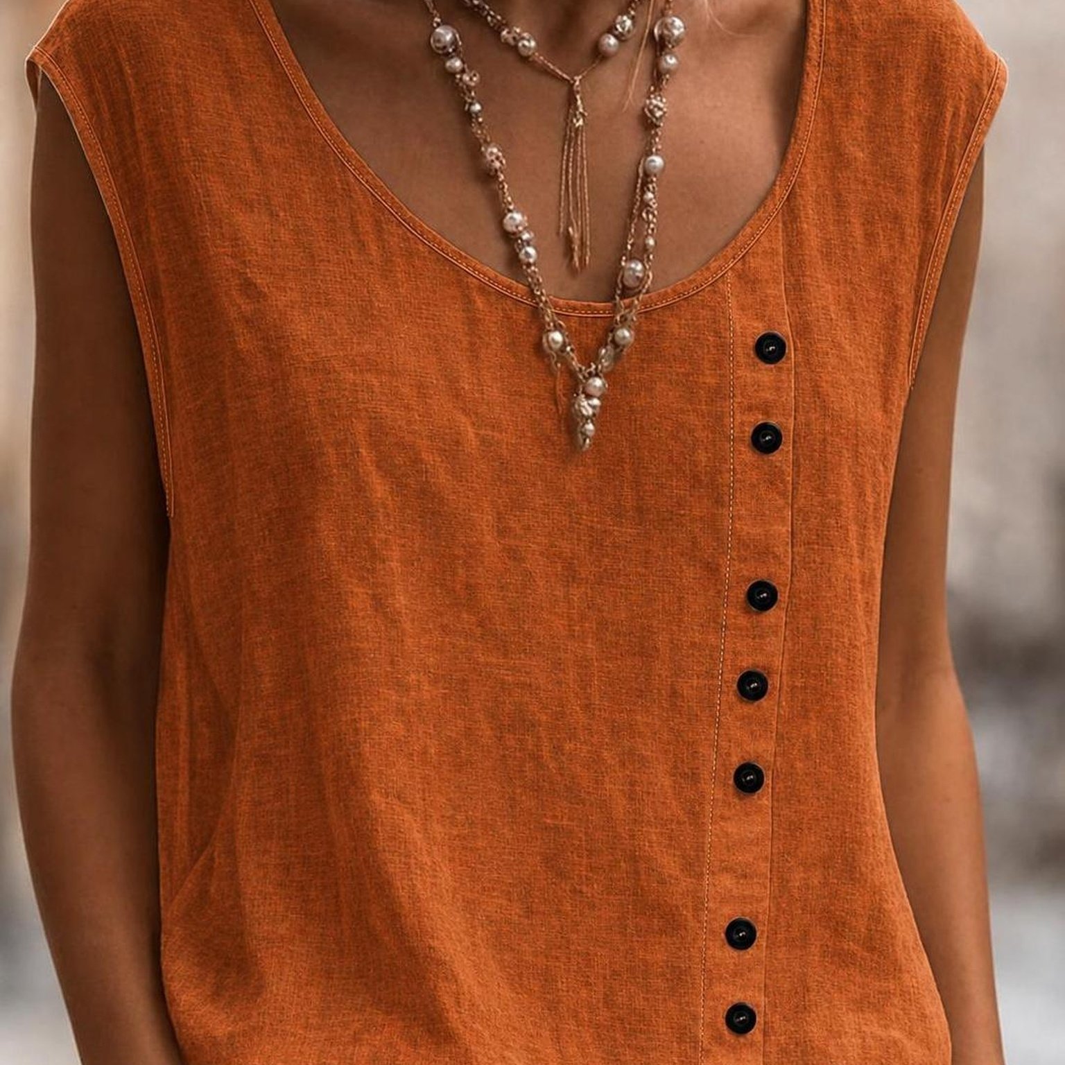 TEMU Summer Women's Round Neck Sleeveless T-shirt Side Button Casual Women's Short Sleeve Top