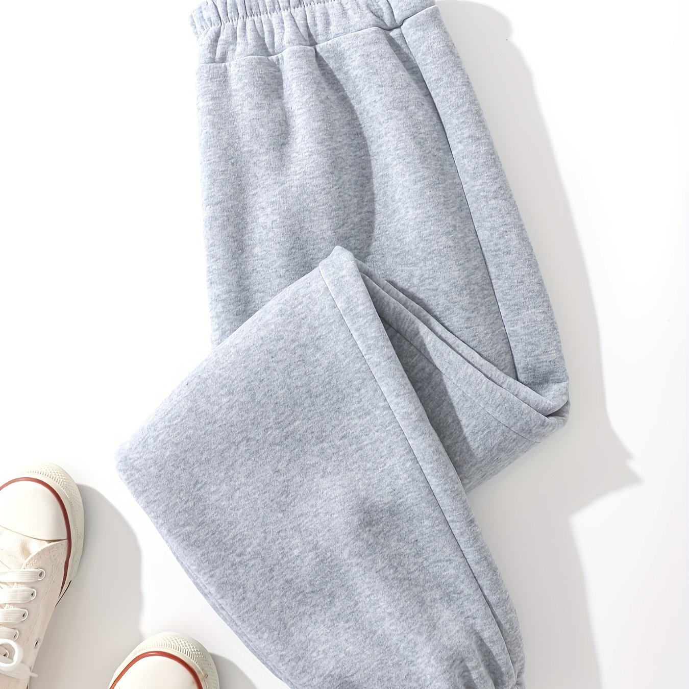 TEMU Women' European/ Loose-fit Solid Color Sweatpants - Elastic Waistband Harlem Joggers, Warm Winter Pants Suitable For Gym,, Casual Wear, Machine