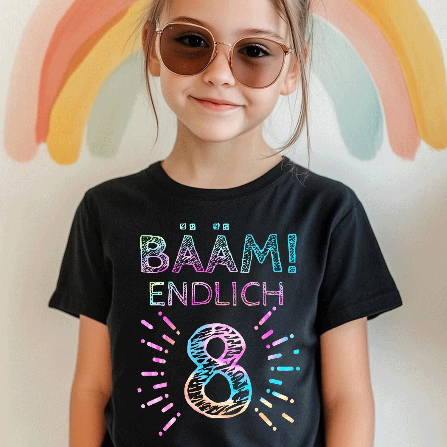 Image of Trees 8 Years 8th Birthday Girls T-shirt, Black Comfortable Casual Crew Neck Tee For Boys And Girls T Shirt, 200g