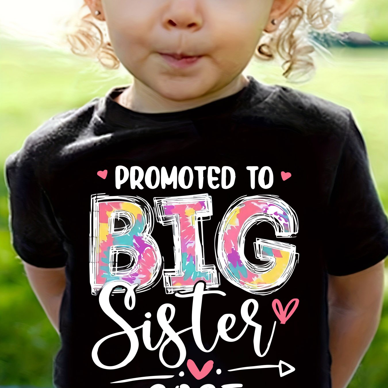 To Big Sister 2025 Graphic Tee, 100% Cotton Crew Neck T-shirt, Casual Summer Knit Top With Geometric Pattern, Regular Fit For Girls