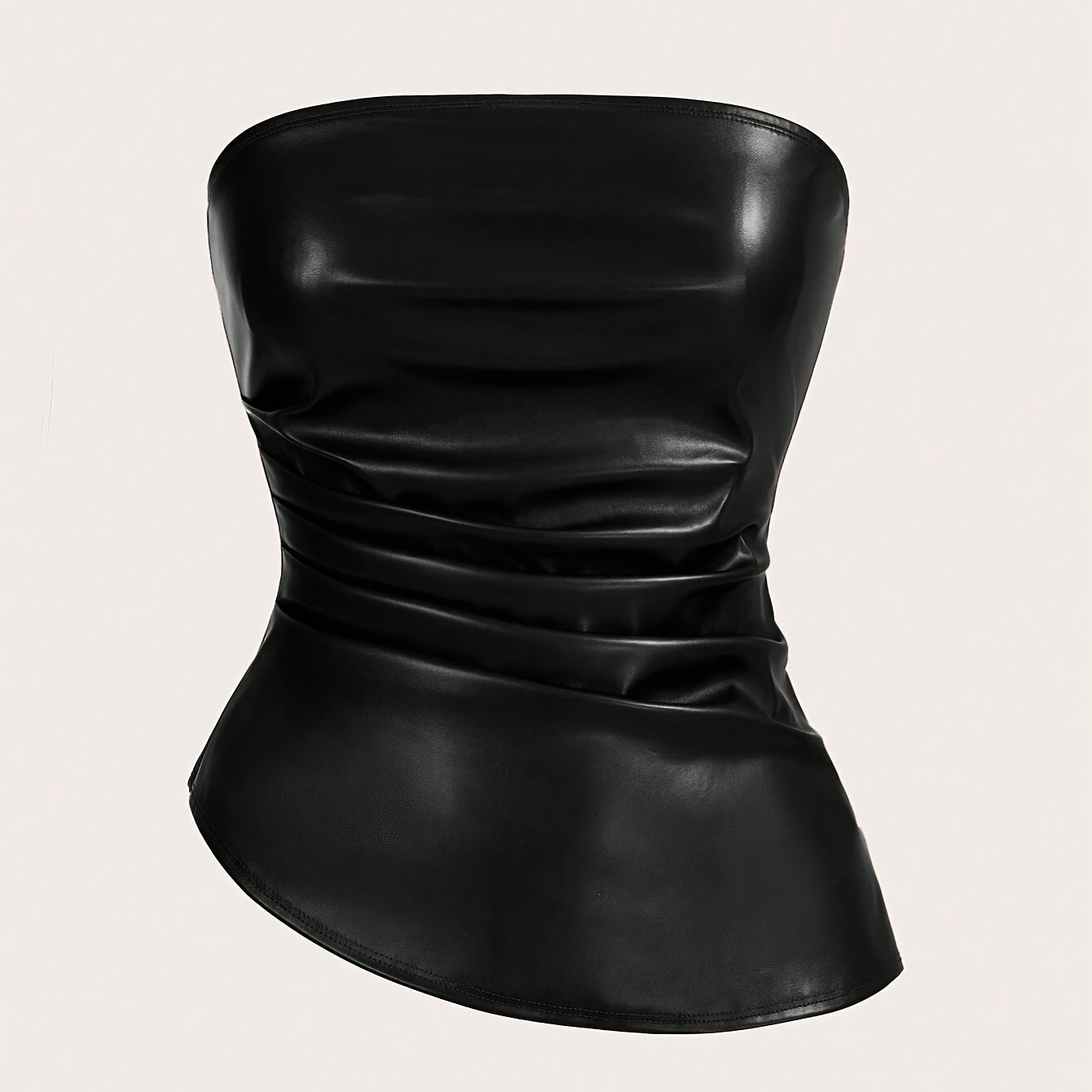 Image of Women' Color Top With Fashionable Pleated Asymmetrical Hem And Bandeau Style, Suitable For , Parties, And Christmas