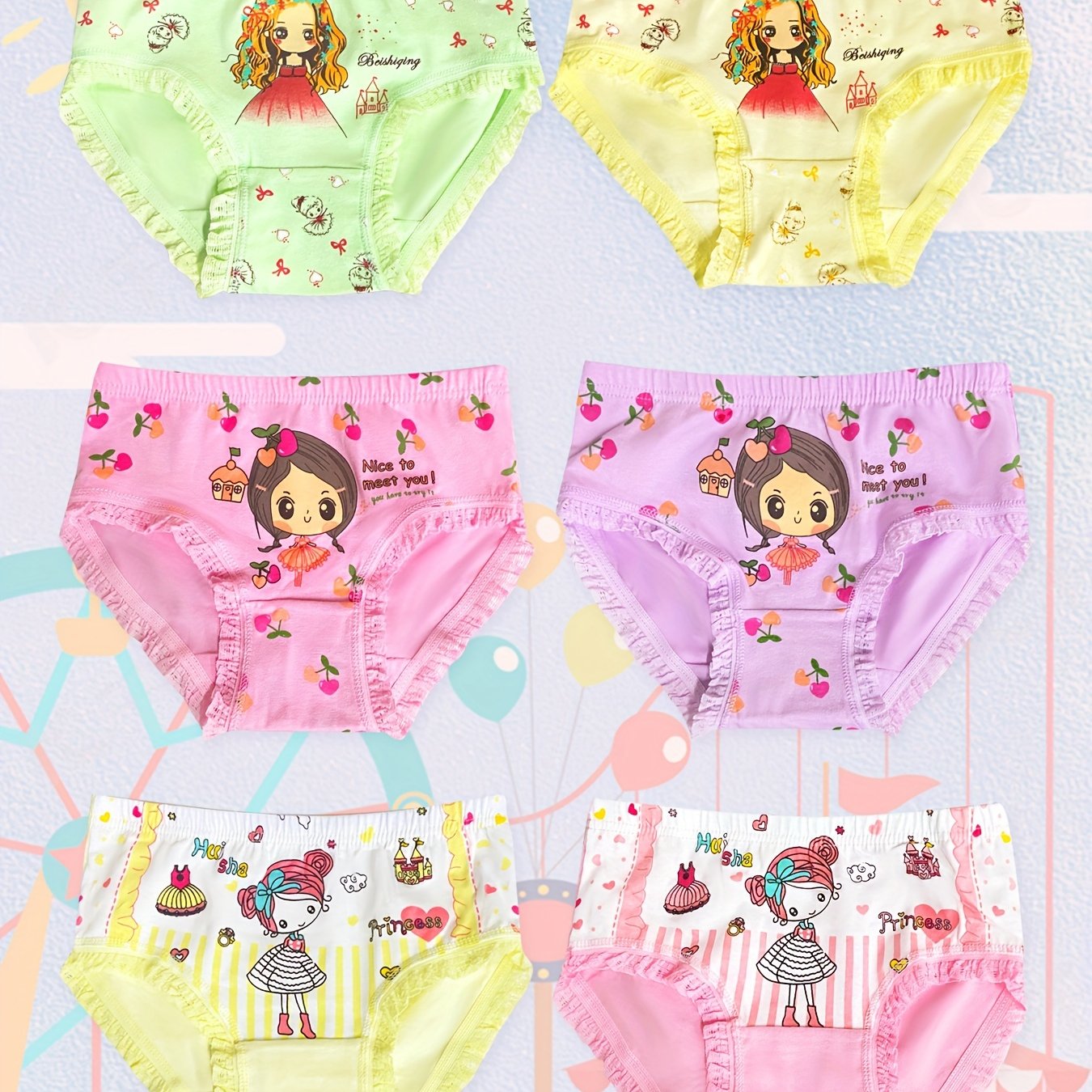 Image of 6 Pairs Of Girls' Briefs Mix Cute Comfortable Soft Little Girls' Briefs