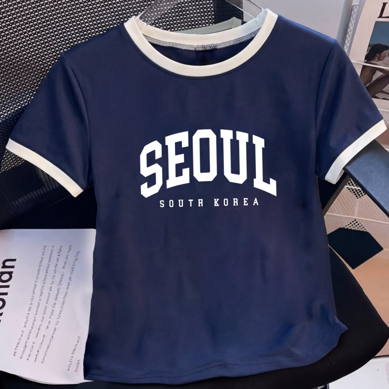 TEMU Seoul South Korea Street Trendy Print Design, Football Competition Football Jersey Color-block T-shirt Printed Pattern Casual Daily Short Sleeve
