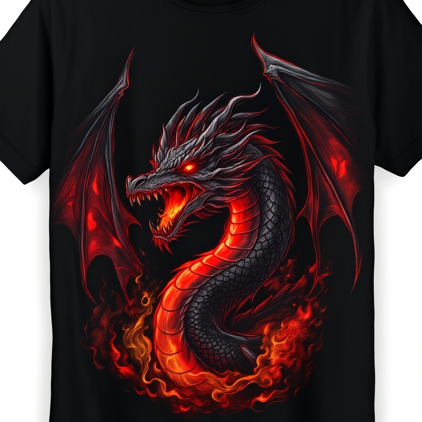 TEMU Men's Featuring A Red Dragon Graphic Casual Short Sleeve Tee With Bright Dragon Design Machine Washable Round Neck Style In Plus Sizes Suitable