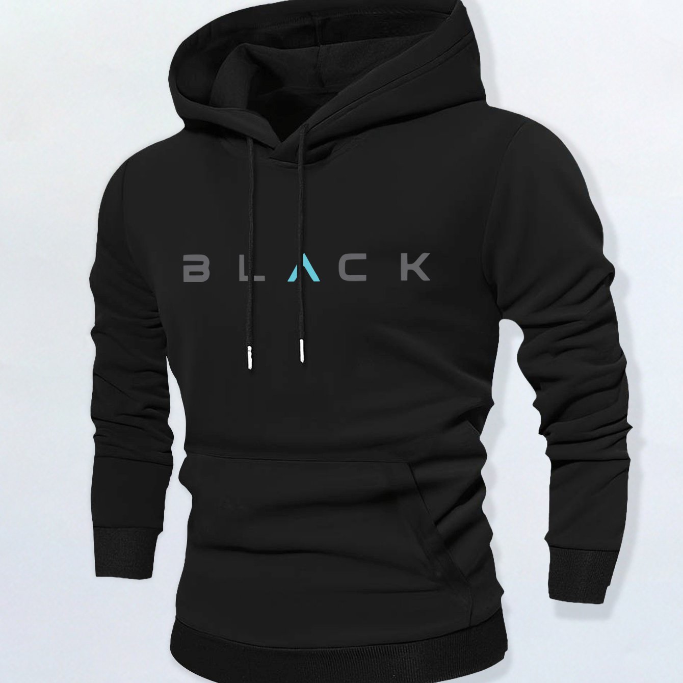 TEMU Men's Geometric Letter Slogan Style Hoodie With A Regular Fit, Featuring A Hooded Neckline, Solid Color With Graphic Prints, And Long-sleeve