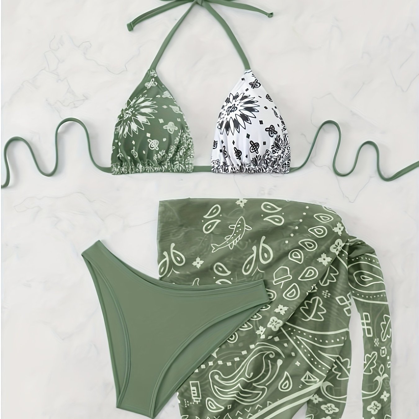 TEMU Ensemble de bikini 3 pièces à color-block