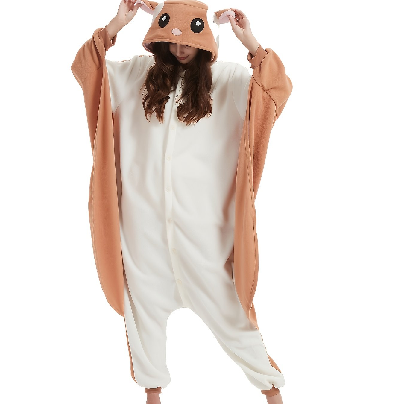 Image of Adult Autumn And Winter Plush Novelty Animal Jumpsuit For Women's , Thickened Cartoon Hooded 1pc Jumpsuit Costume, Character Costume Gift