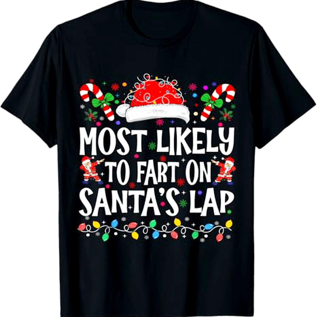 TEMU T-shirts de Noël familiaux et amusants "Le plus susceptible de cracher dans le de Père Noël", (S) Noir avec graphique humoristique de crachats