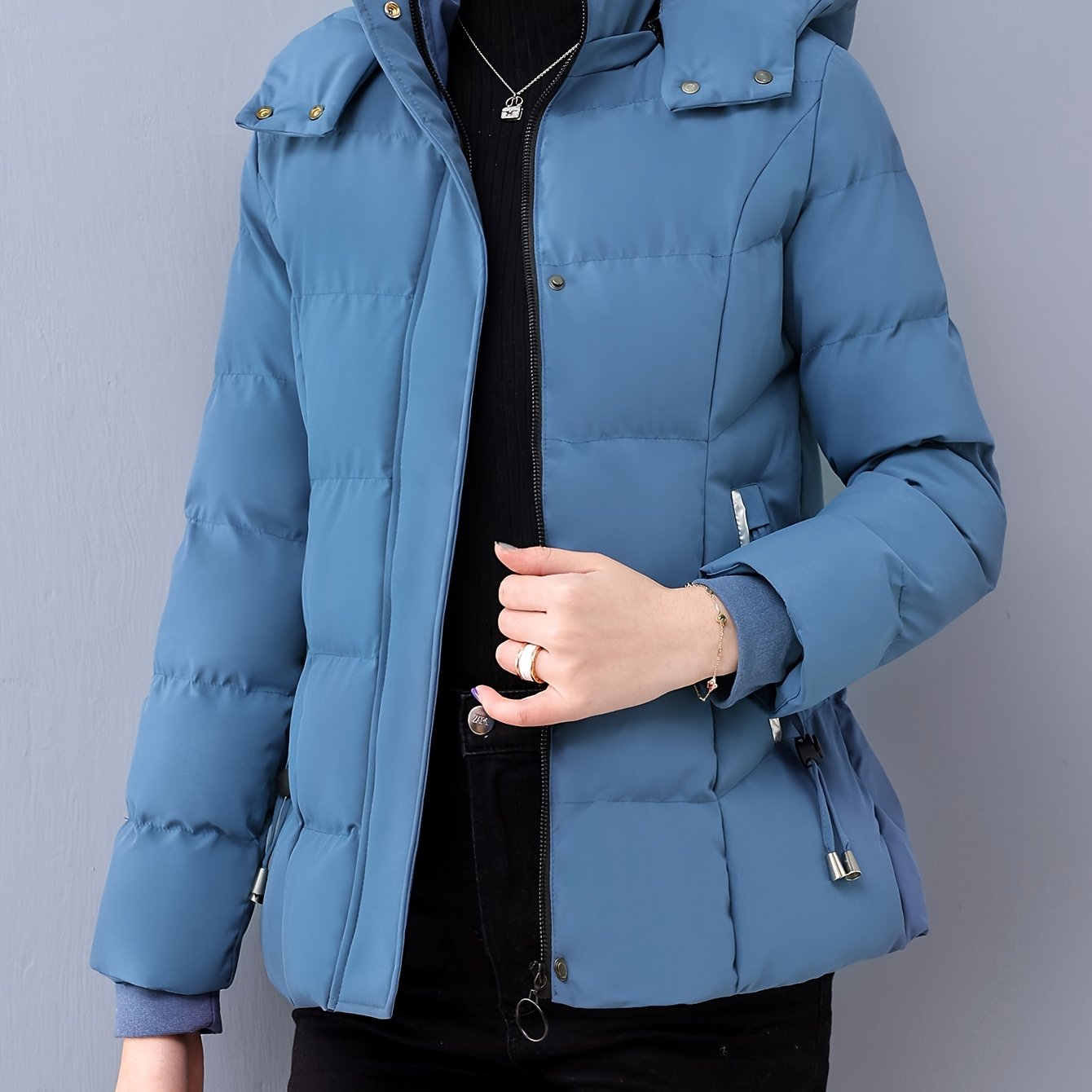TEMU Women's -lined Thickened Hooded Jacket, Spring 2026 New Arrival, Korean Style Fashionable Warm High-end Outerwear For Women