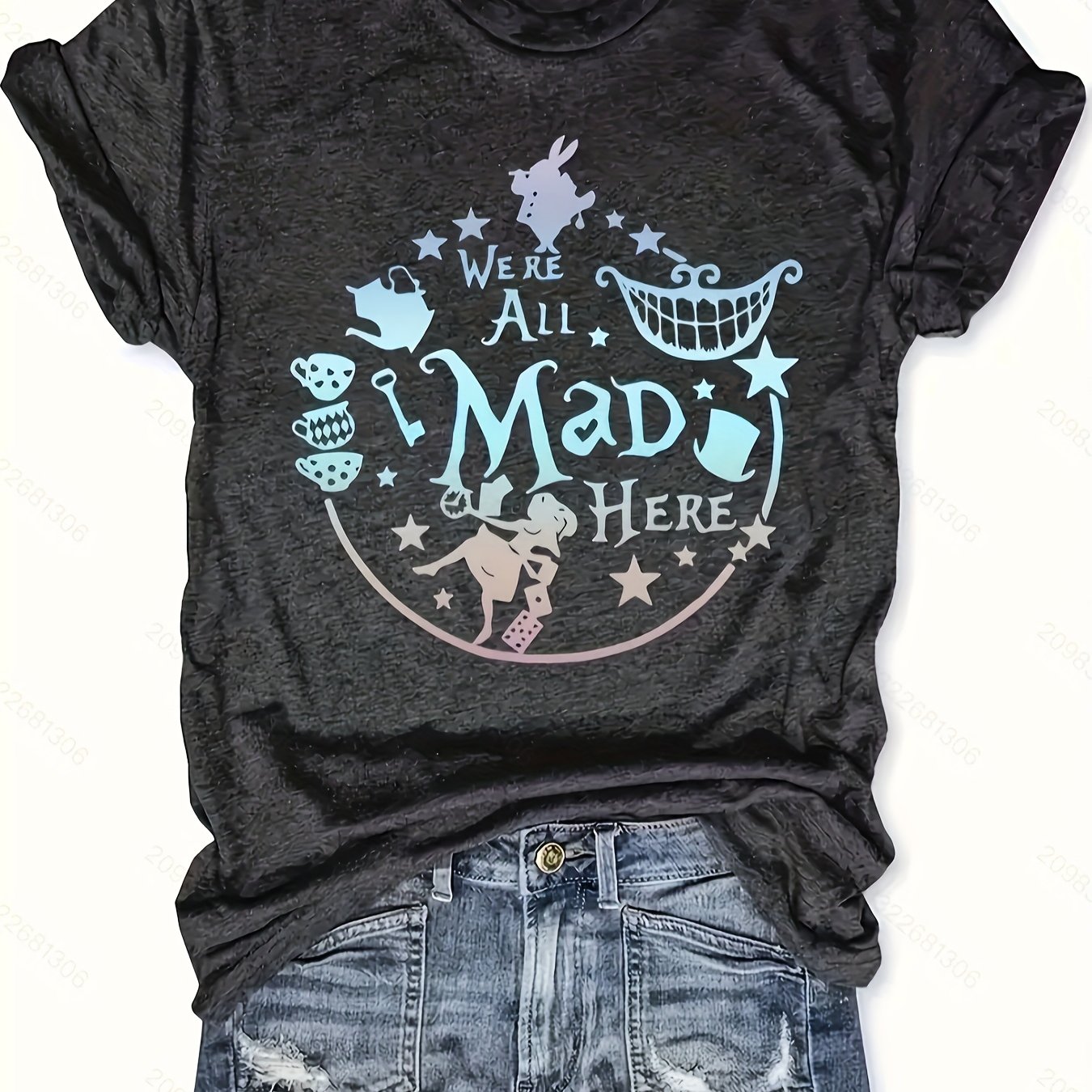 TEMU Fashionable Womens Graphic Print T-shirt - Casual Short Sleeve Crew Neck Top - Lightweight & Breathable For Wardrobe