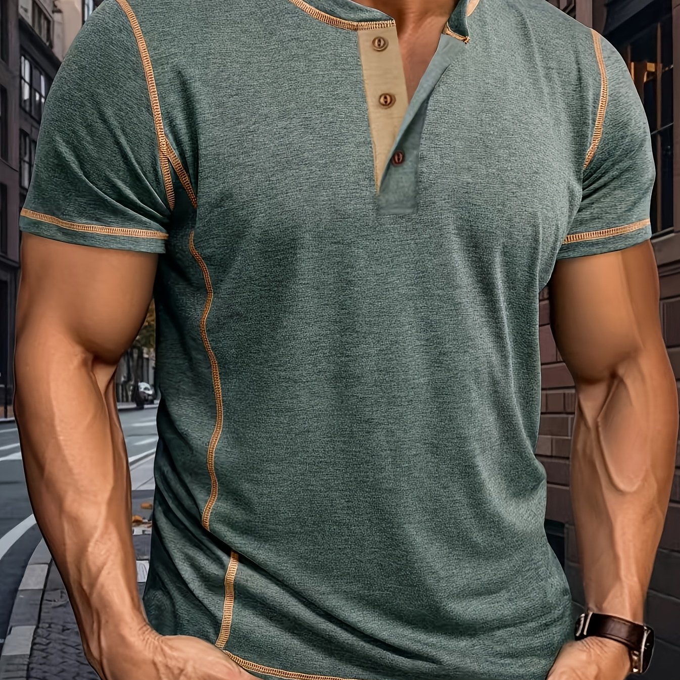E-shop 2025 Neues Herren Henley Shirt Kurzarm Top Mode Casual Out Summer