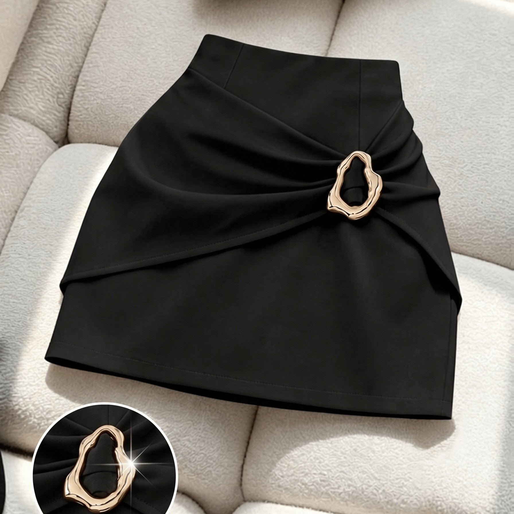TEMU Falda corta plisada elegante para mujer con hebilla metálica