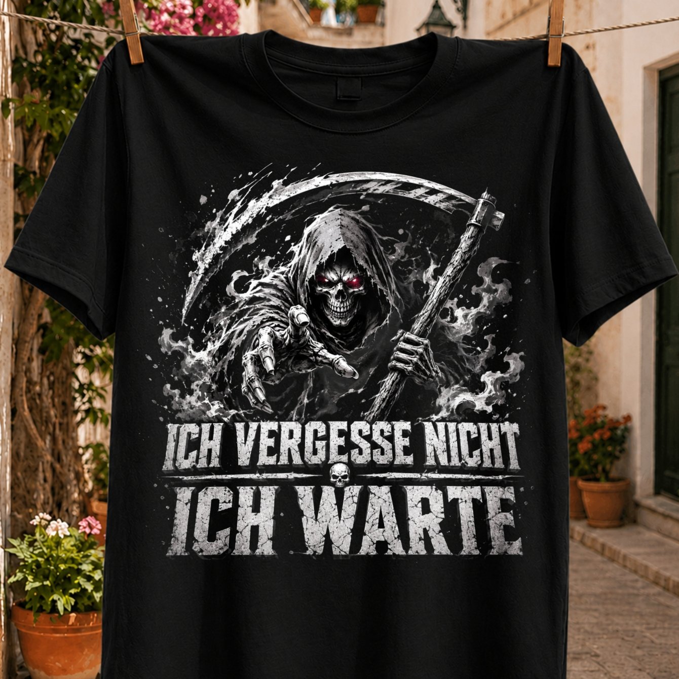 Plus Size 't I Wait - Reaper Reaching With Dark German Gothic Warning Art Unisex T-shirt