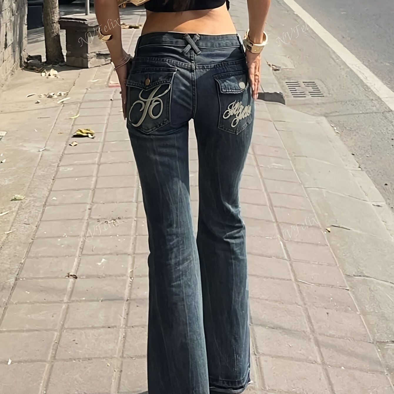 2025 New Women's Y2k Fashion Streetwear, Casual Multifunctional Embroidery, Stretchy Pants, Denim Jeans