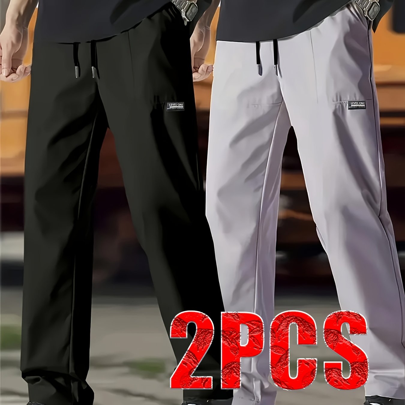 TEMU 2pcs Men's Casual Ice Slicky Fiber Fabric Jogging Pants, Made Of Comfortable And Soft Material, Featuring A Drawstring Waist, Side Pockets, And