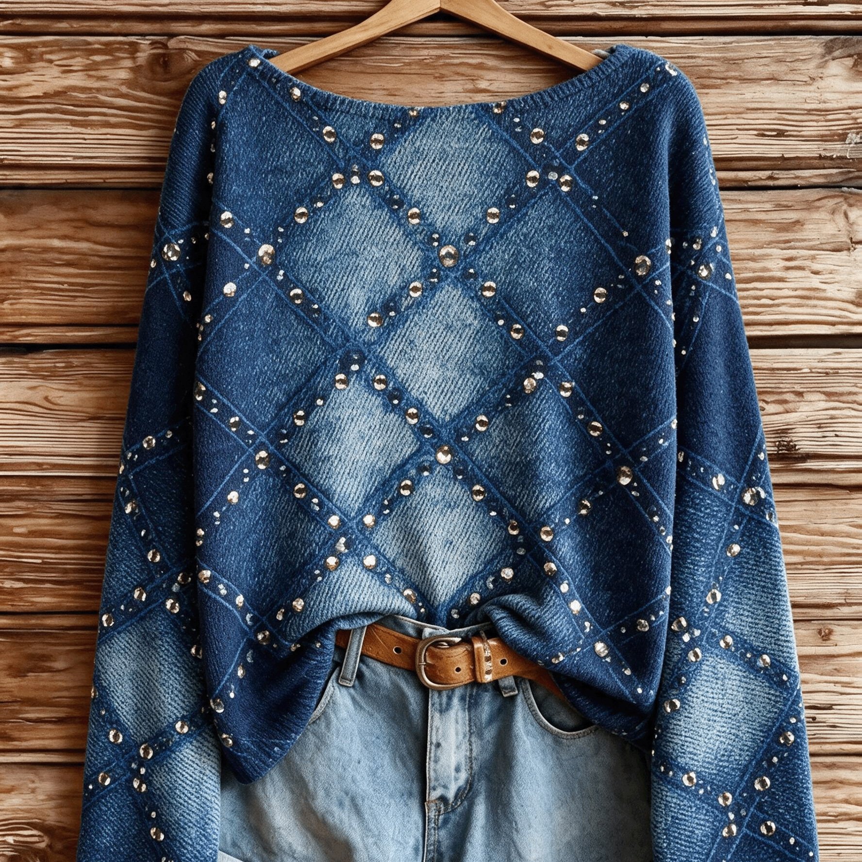 TEMU Plus Size, 2d Flat Pattern Autumn/ New Style Pullover One-shoulder Long Sleeve Women's Top With Rhombus Pattern Flat , Trendy Plus Size Women's