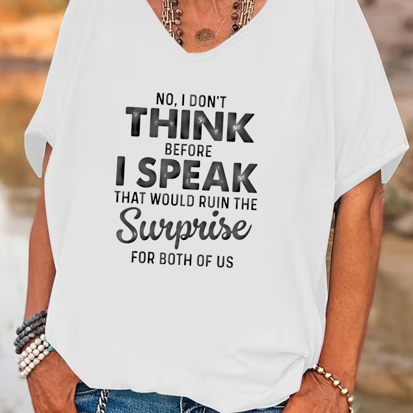 TEMU Women's V-neck Batwing Sleeves T-shirt With Funny Quote No 't For Before That Would Ruin The Surprise For Of Us Summer Outfit For Mom Gifts