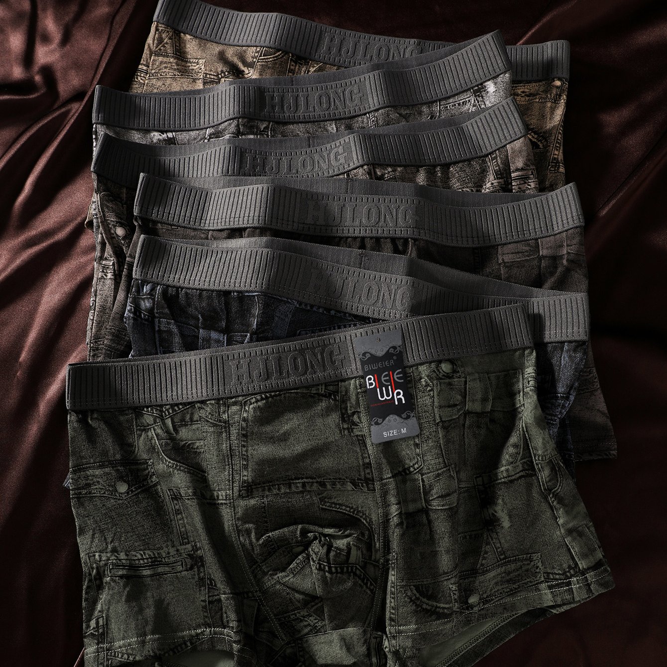 Image of 6pcs Biweier Workwear Denim Underpants, Soft And Skin-friendly, Retro And Fashionable Underpants, Elastic And Breathable Underpants, Suitable For ' Wardrobes As Gifts Underwear Boxer Shorts