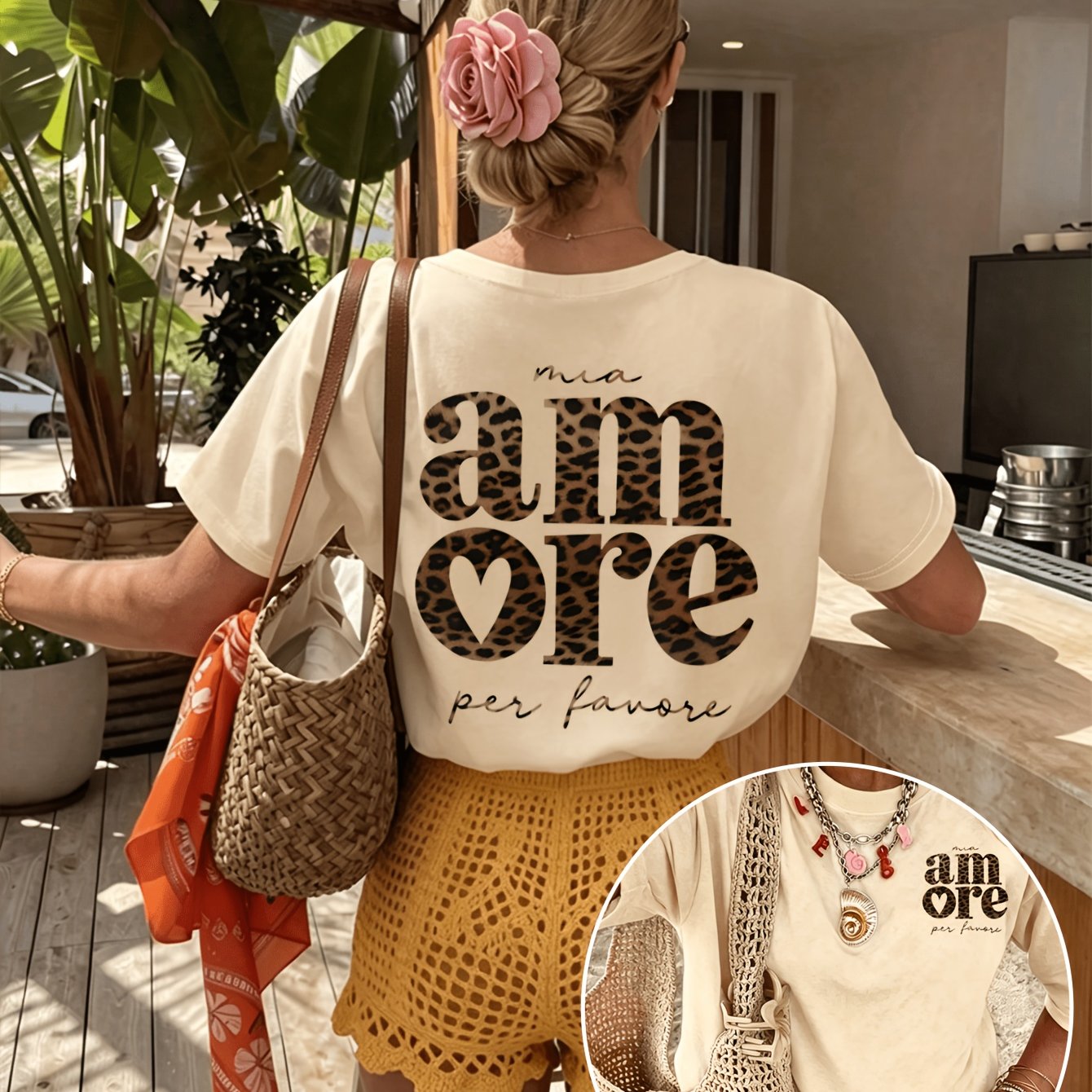 TEMU Letter Print T-shirt, Short Sleeve Crew Neck Casual Top For Summer And Spring, Women's Clothing