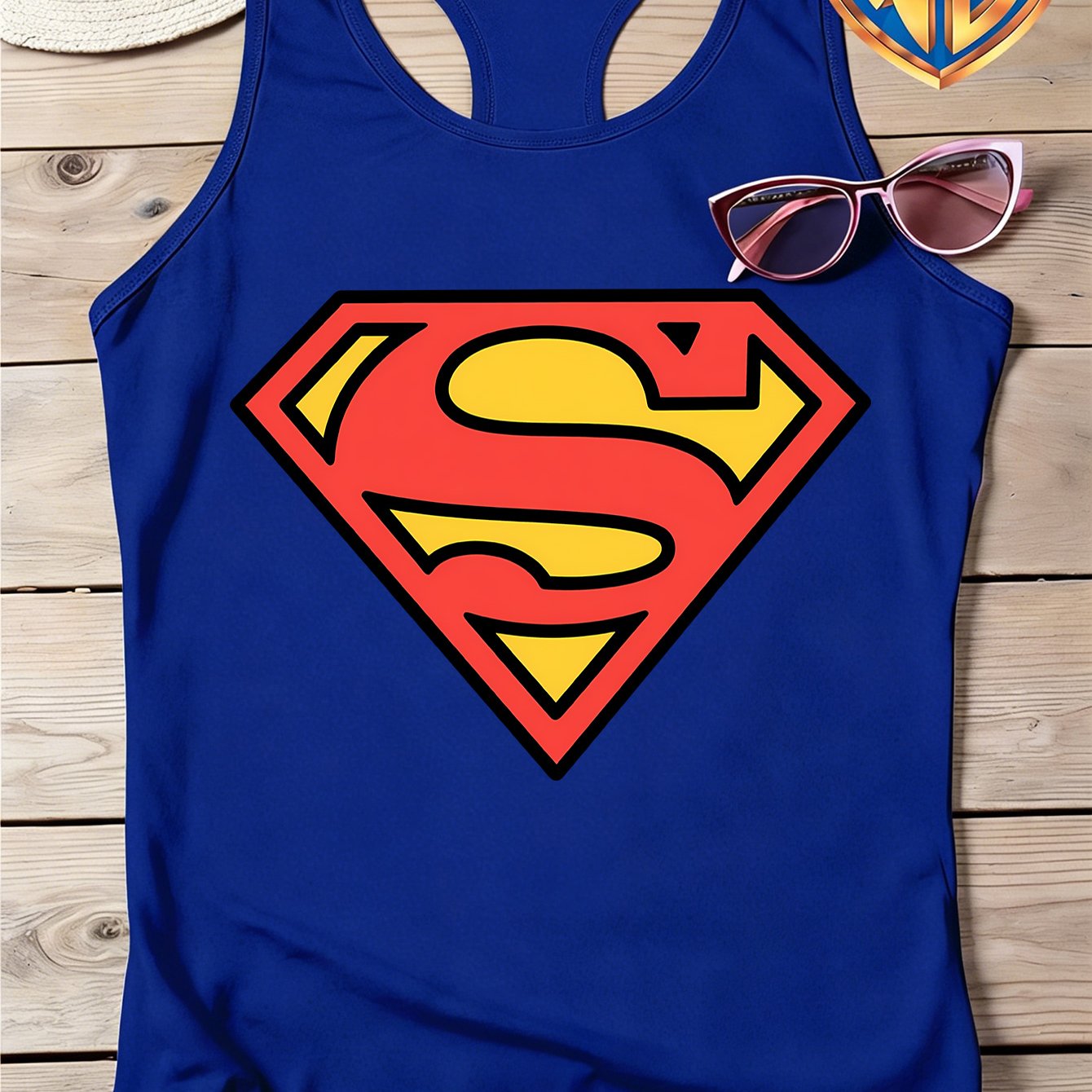TEMU Warner Licensed 2026 Summer Women's Y-back Tank Top, Superman Logo Pattern Print Fashion Casual Vest, Multiple Colors