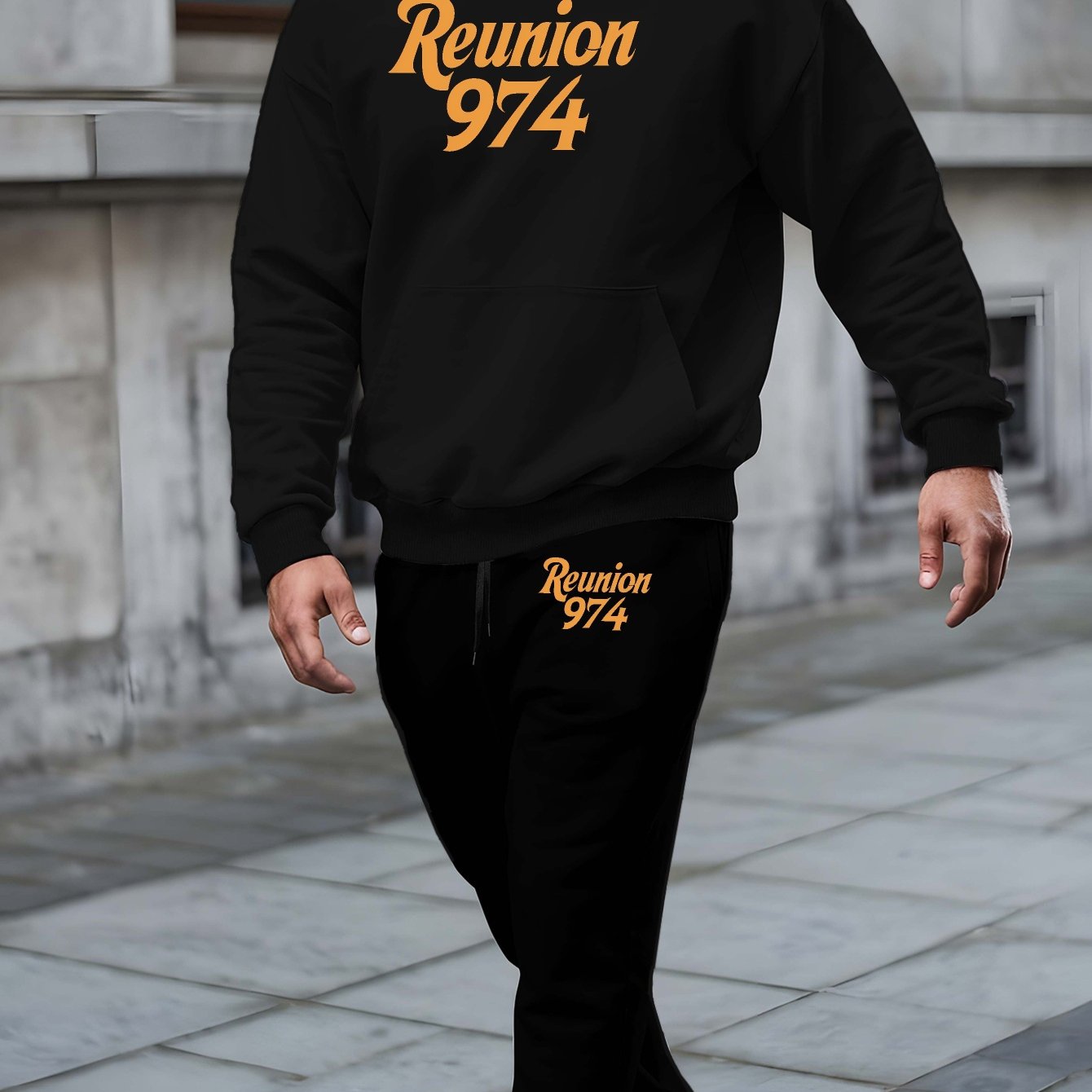 TEMU Ensemble sweat à capuche automne-hiver de Reunion 974, avec un design imprimé élégant pour hommes, parfait pour les vêtements de sport