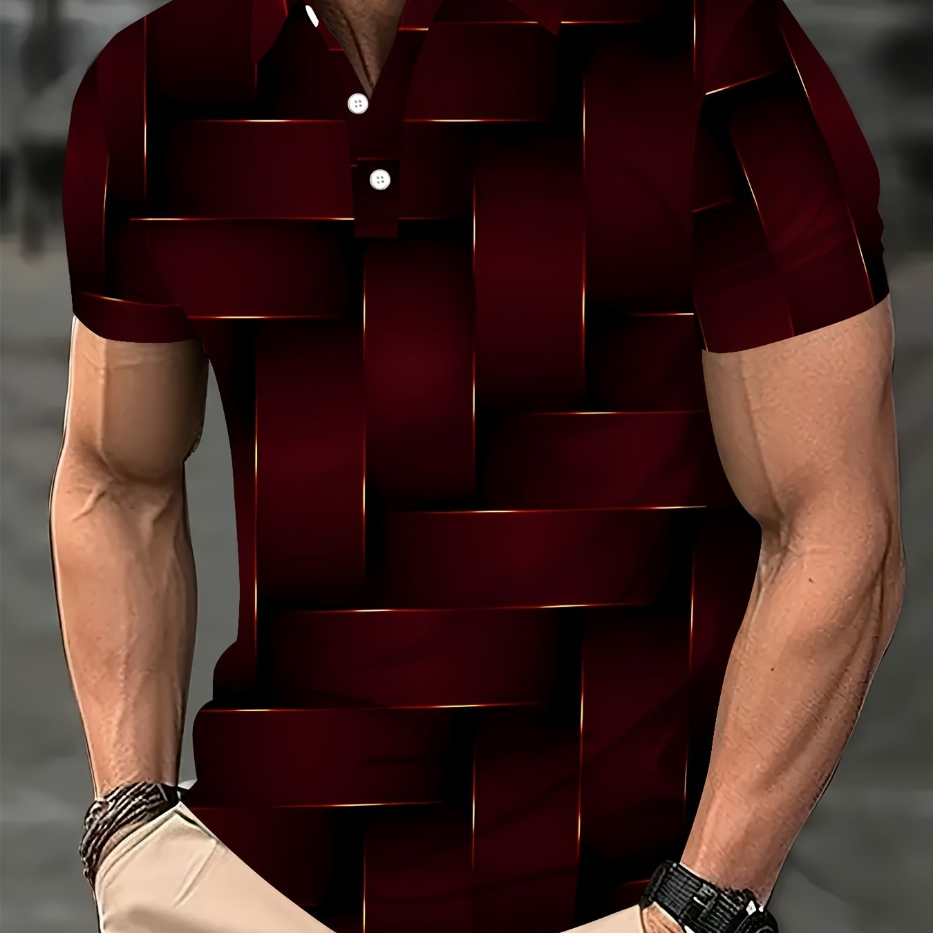 TEMU Print Design - Non-textured Men's Fashion Shirt, Casual Short Sleeve With Button Details