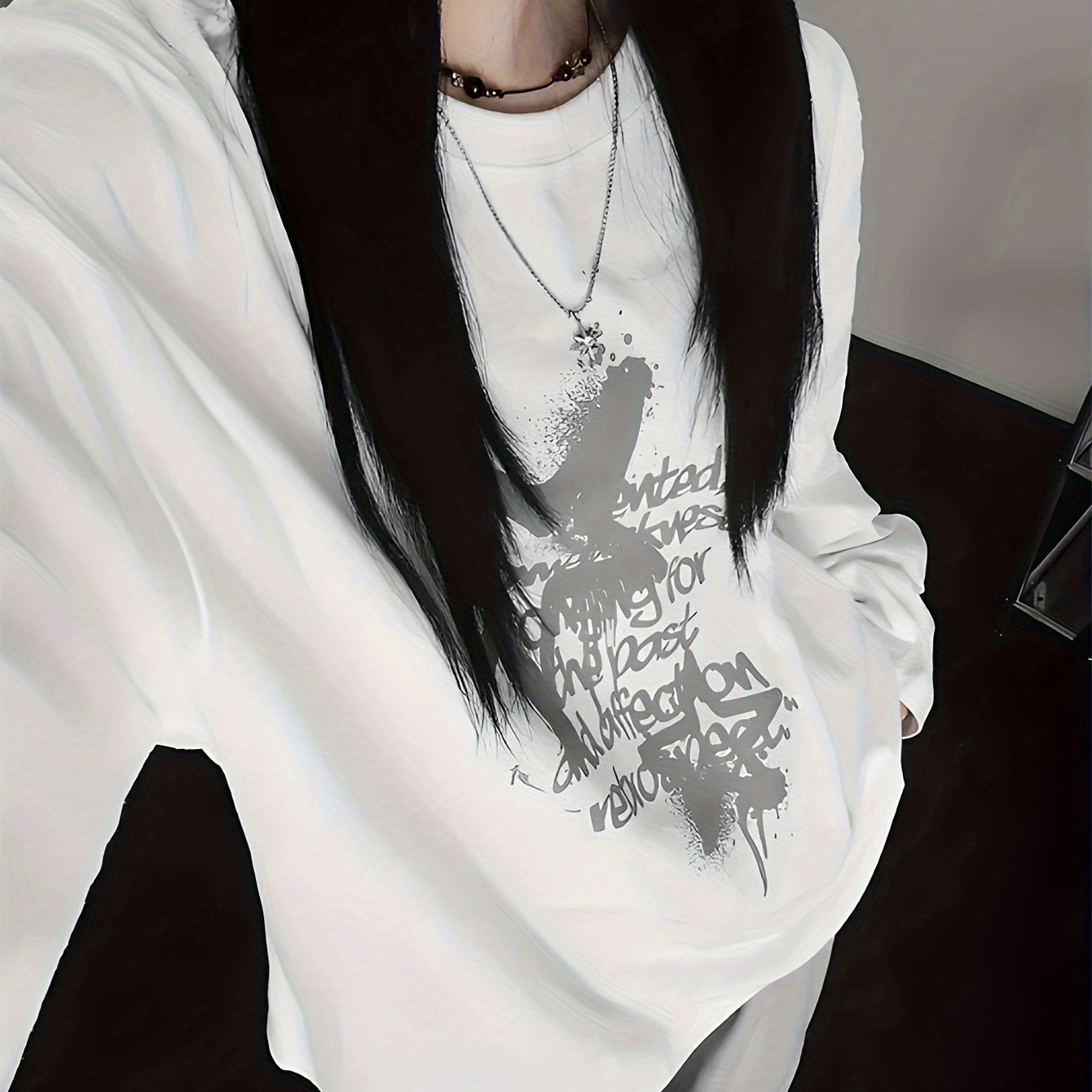 TEMU 스타 도우들 트렌디 디자인 긴팔 티셔츠 여성용 퓨어 봄 가을 루즈핏 패션 다용도 탑