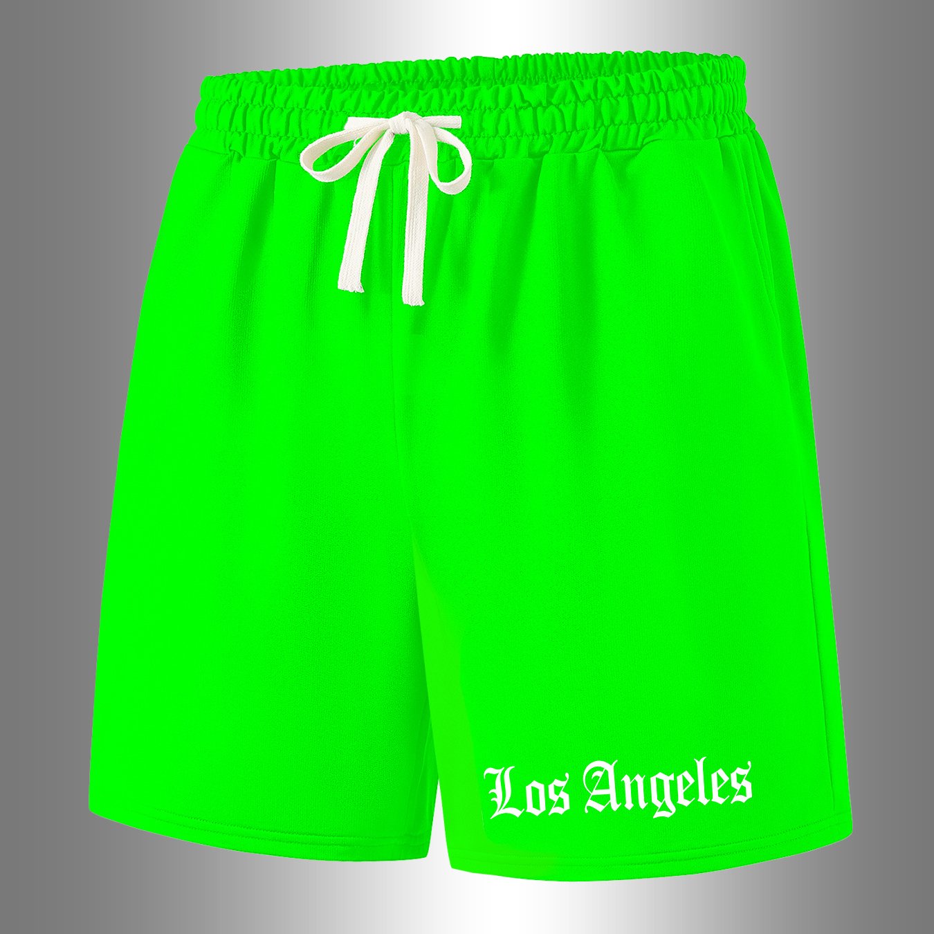 TEMU Men's Los Angeles Lettering Shorts - Slogan Print, Casual & Streetwear Style, Machine-washable Comfortable Swim-to-street Shorts For Casual