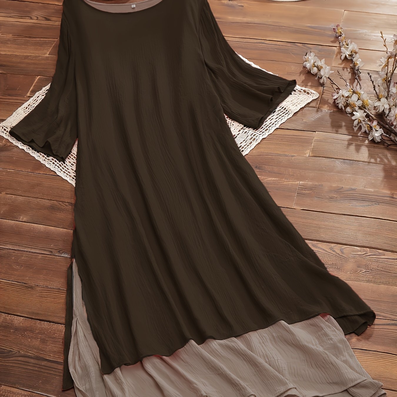 E-shop Plus Size - Literarischer für Damen - Zweiteiliges Patchwork-Kleid aus Kunststoff in großen Größen, modisches, locker sitzendes Kleid mit
