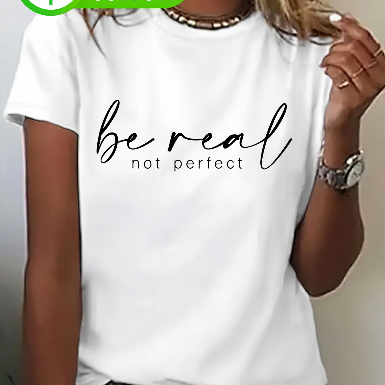 Image of Women's 100% " " T-shirt - Soft Breathable Relaxed Fit Short Sleeve Top With Inspirational Print, Opaque Casual Summer Tee For Spring & Fall, Machine Washable Casual Attire