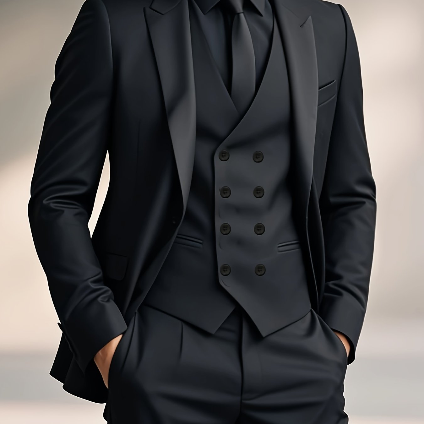 E-shop Herren Hochzeit und formelle Anlässe 3-teiliges Anzugset, inklusive Smoking mit Revers, Hose und Weste