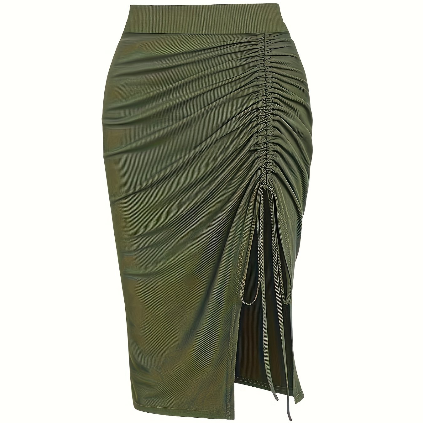 European And Drawstring Tightening Asymmetrical Skirt With Sexy Leg-baring Design