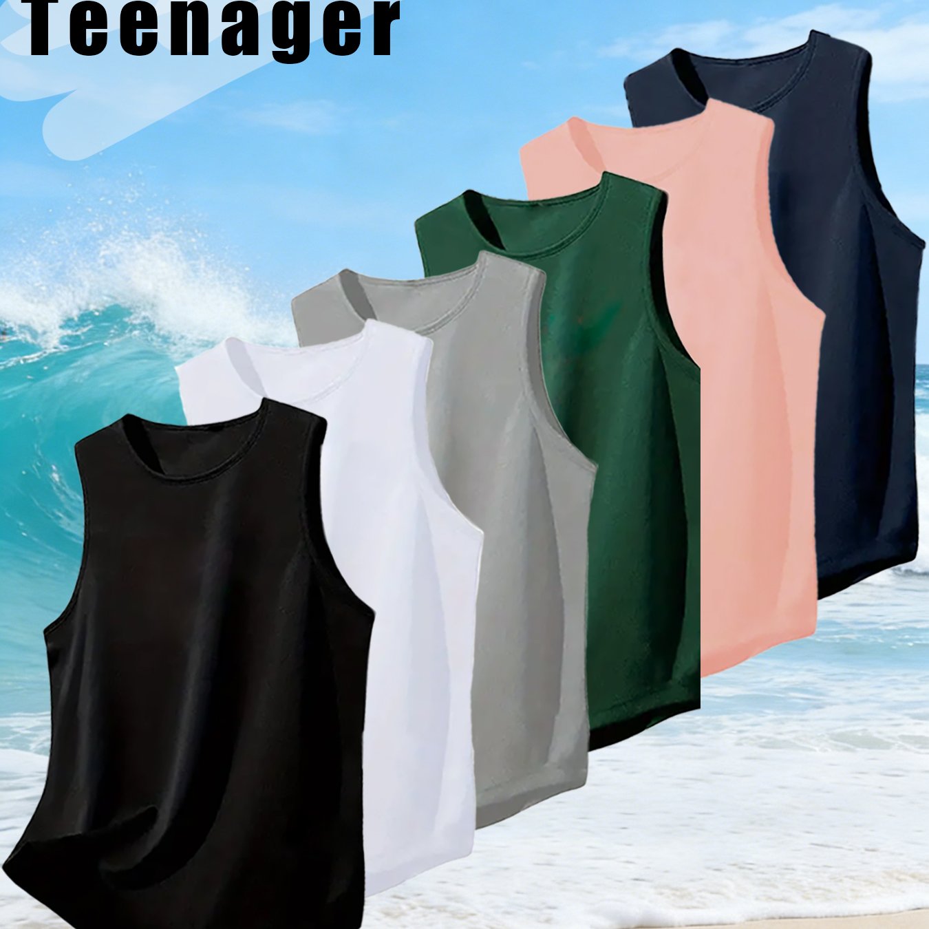 TEMU 6pcs Set Of Summer Youth Boys' Quick-dry Moisture-wicking Breathable Vests, Athletic Fitness Bodybuilding Sports Sleeveless Solid Color Top