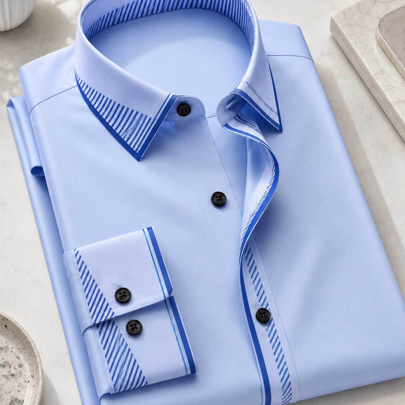 Men's Long Sleeve Shirt With Blue Striped Geometric Pattern Modern Casual Style