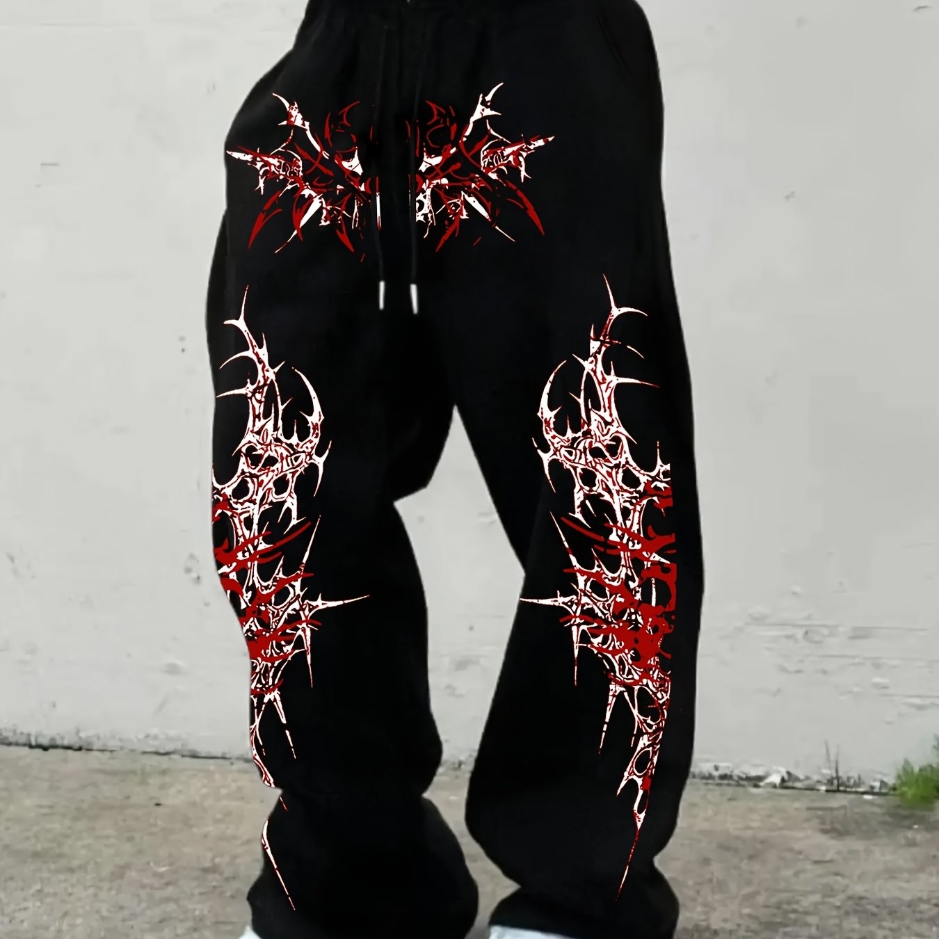 TEMU Men's Casual Athletic Long Pants, Thorn Totem Pattern Print Sweatpants, Drawstring Wide-leg Casual Trousers, Suitable For Casual Wear