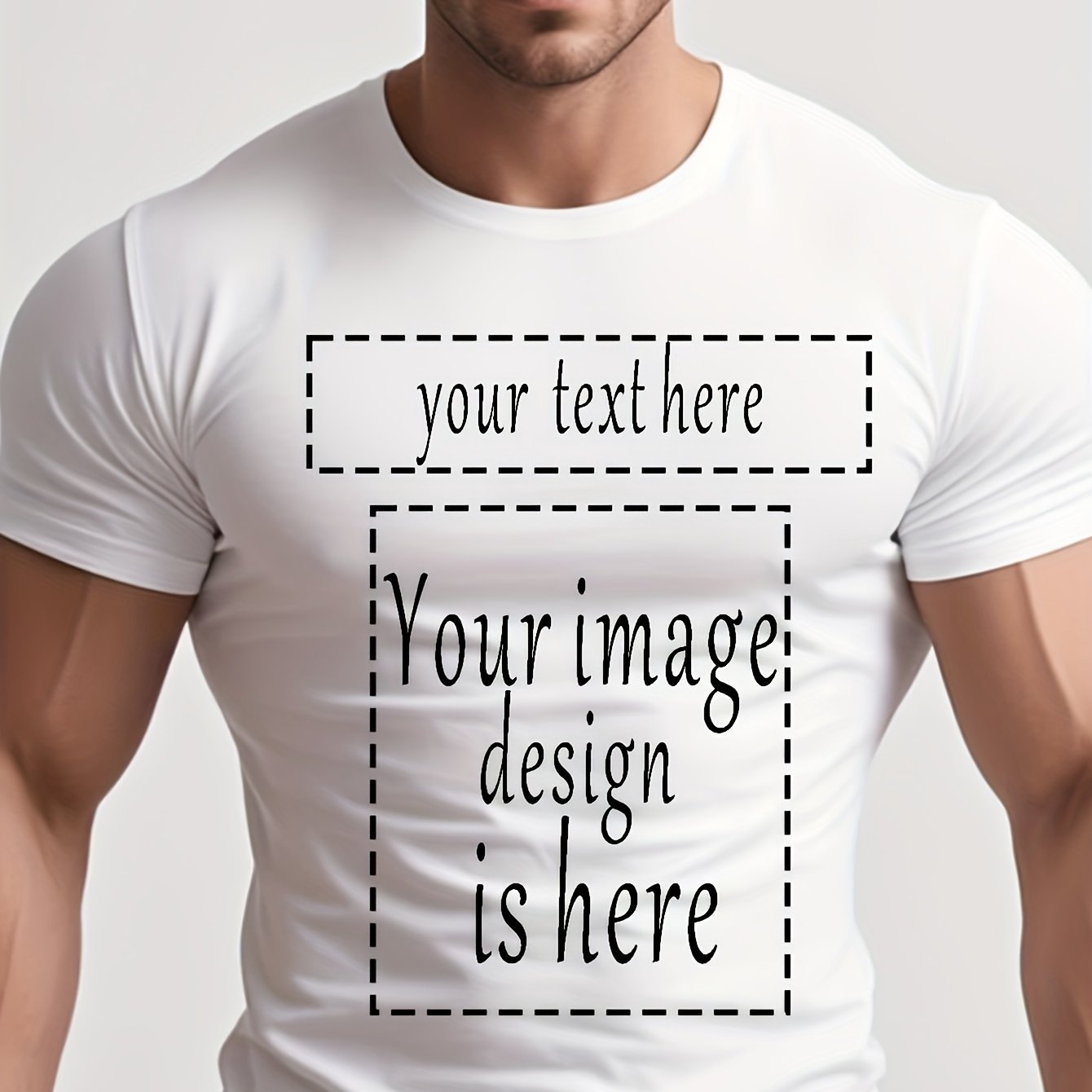 TEMU Men's Custom Photo Print Short Sleeve T-shirt - 100% Fabric T-shirt, Unisex Crew Neck, Regular Fit, Machine Washable - Suitable For Weekend