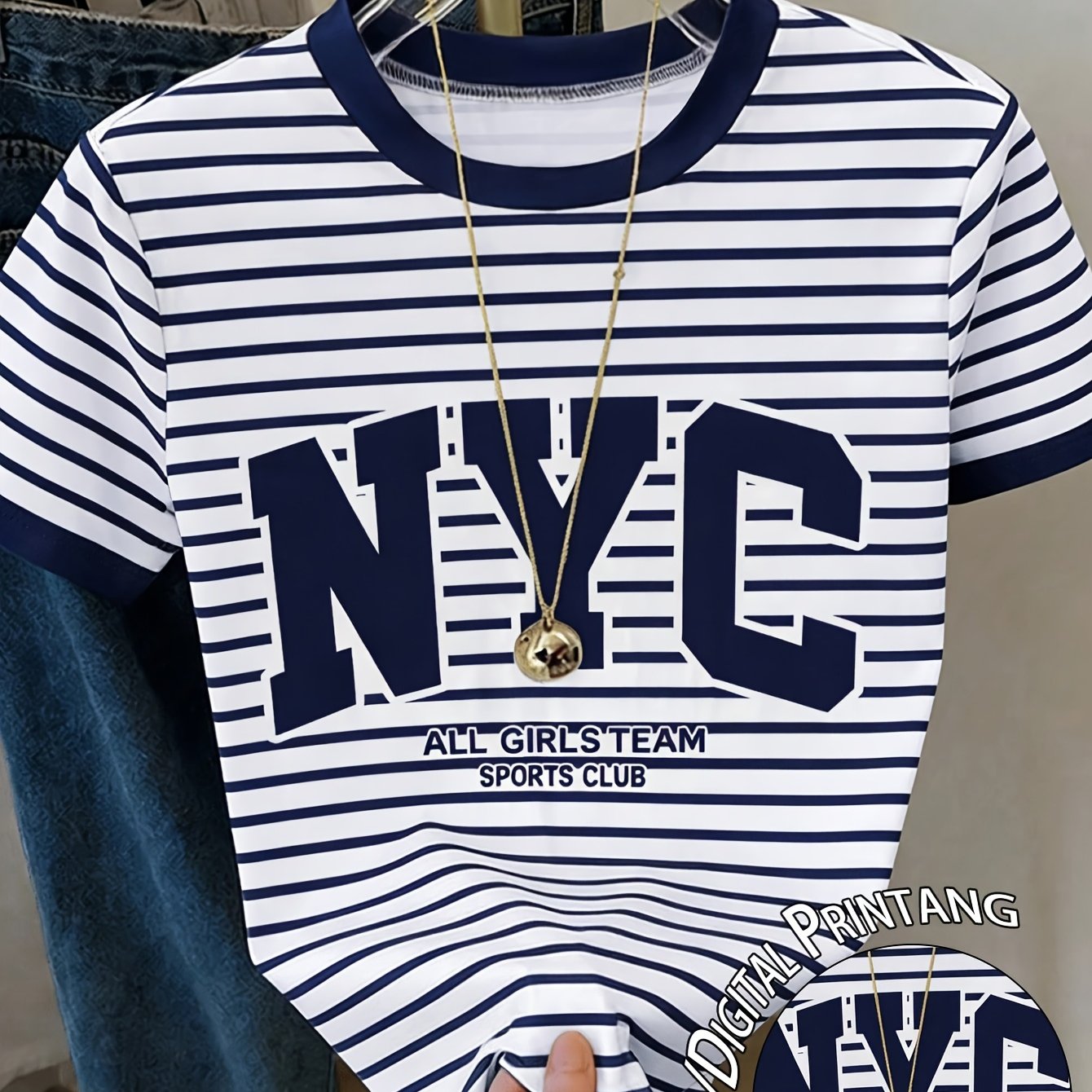 TEMU Sports Casual Short Sleeve T-shirt | Crew Neck, Stretch Fabric, Print Pattern, Ideal For Spring/summer
