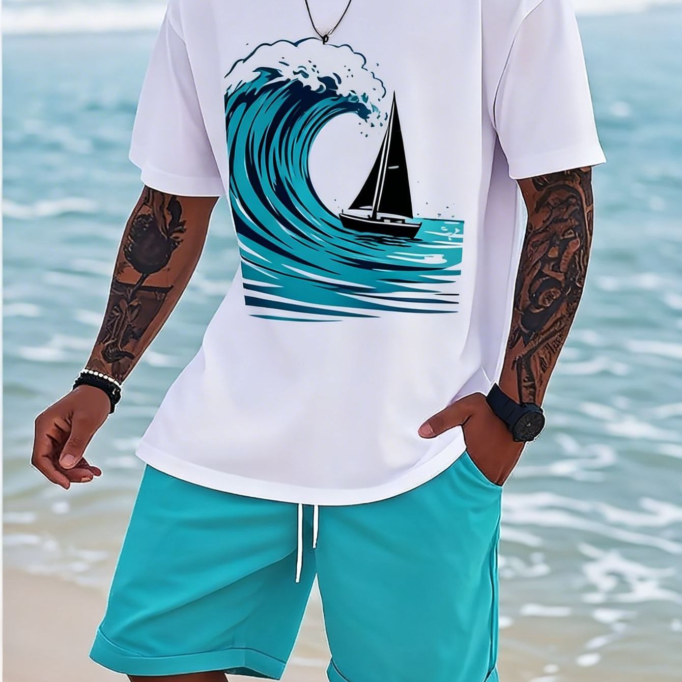 Trendy Printed Round Neck Short Sleeved Shirt, Trendy , , Outdoor Street, Hiphop , Comfortable Fabric, Men's Short Sleeved Top, Local Shipment Springsummer Men's Tshirt